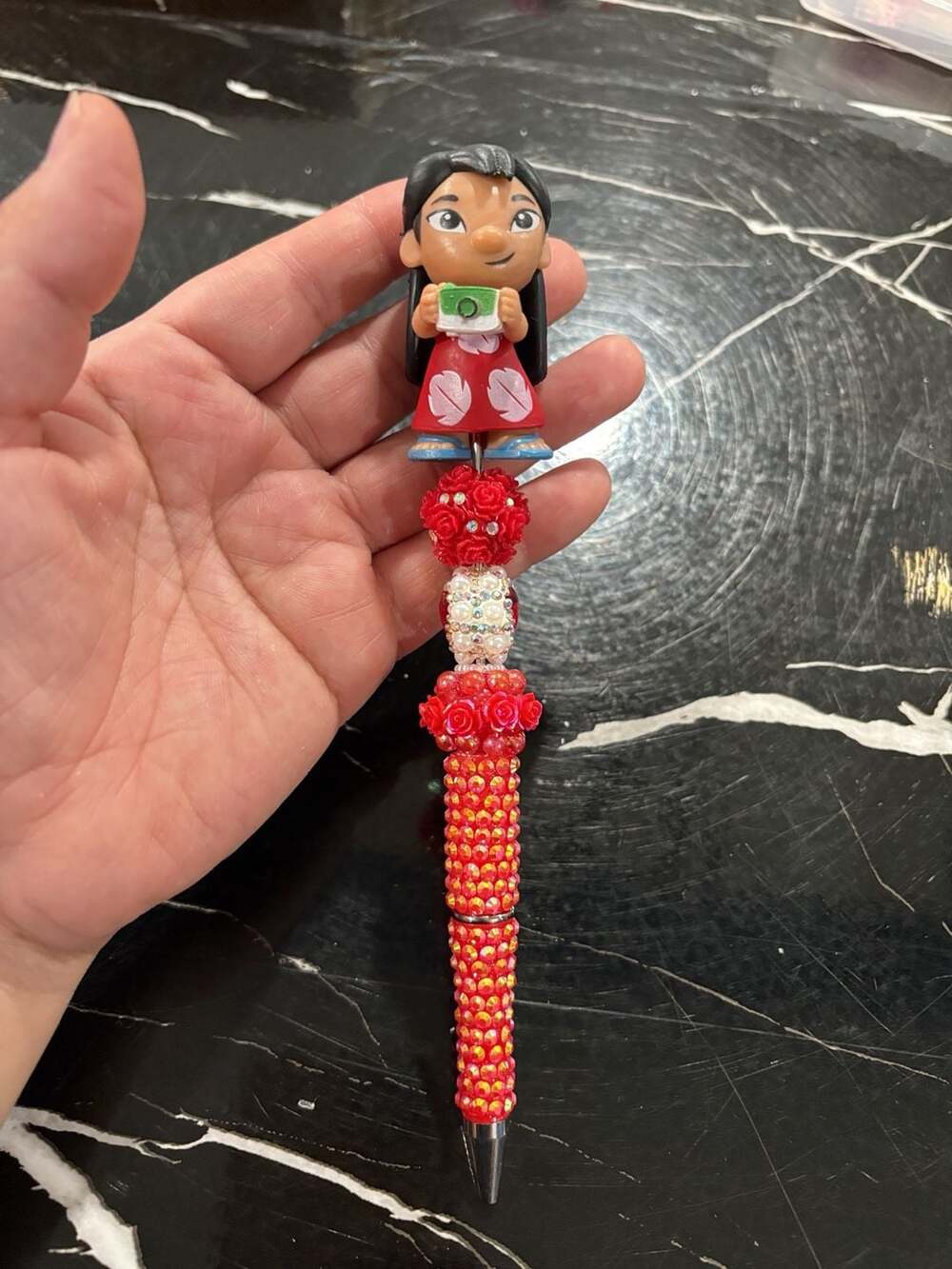 Lilo Beaded Rhinestone Pen with Clay Doll Topper
